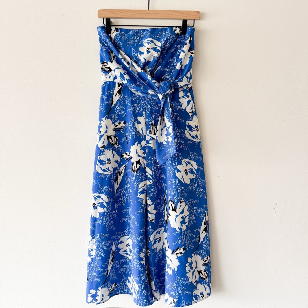 Entro Blue Floral Strapless Palazzo Jumpsuit Size S